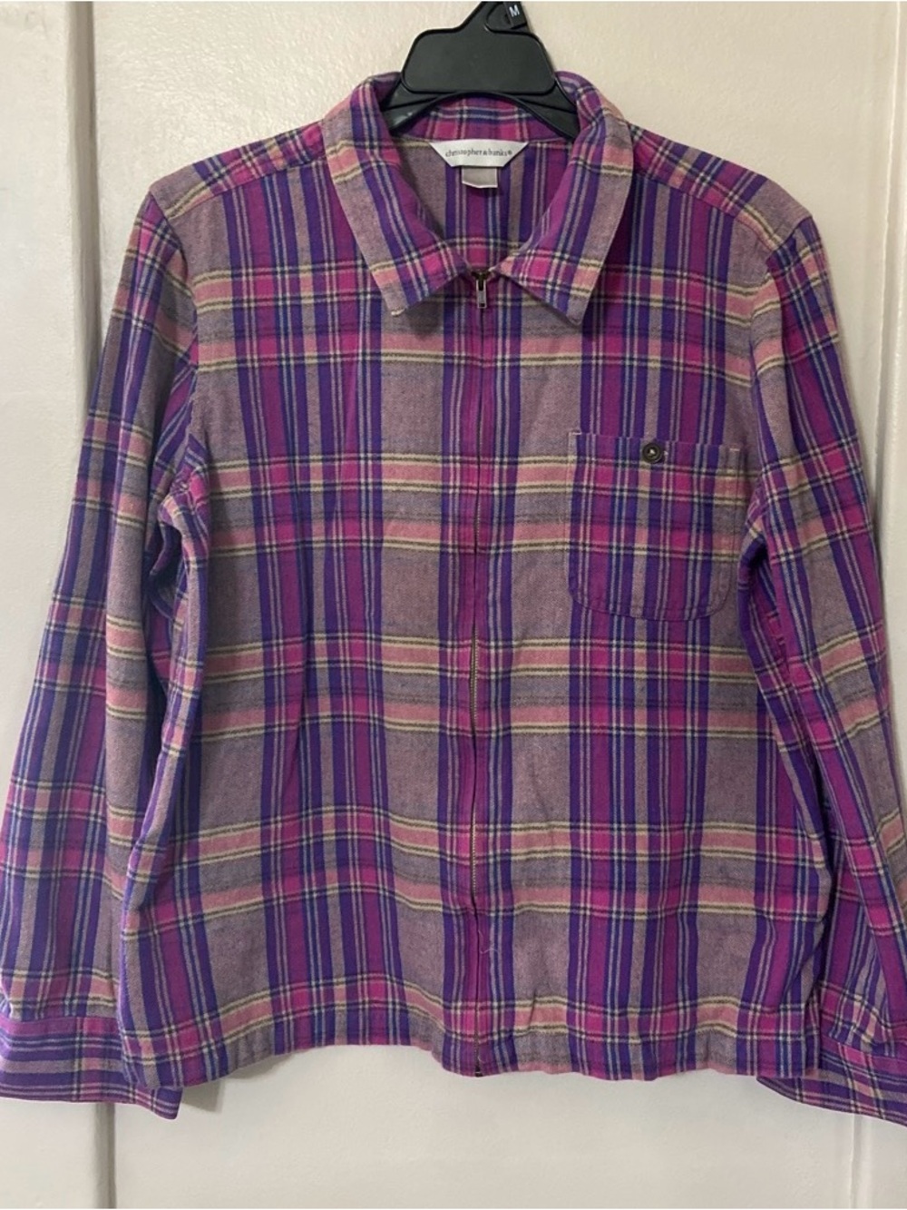 Christopher & Banks Purple Plaid Button-Up Shirt Jacket